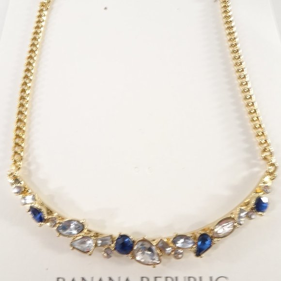 Banana Republic Midnight Gemstone Gold Link Short Necklace NWT 48 - Picture 3 of 8